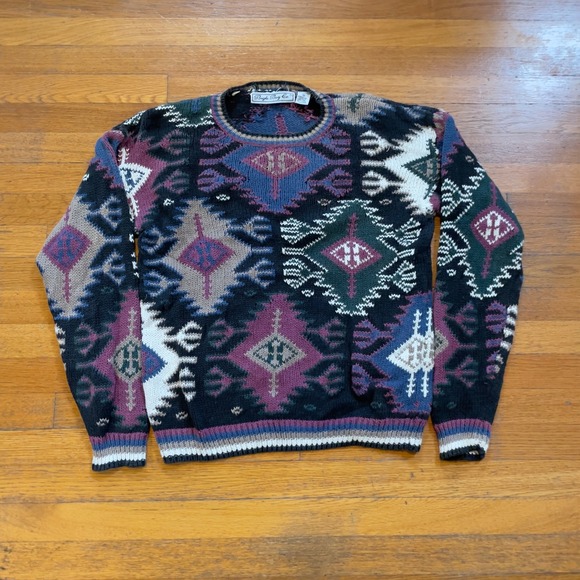 Bartholomew & Co Other - VTG 80s 90s Bugle Boy Aztec Abstract‎ Pattern Knit Sweater M Ramie Cotton Coogi